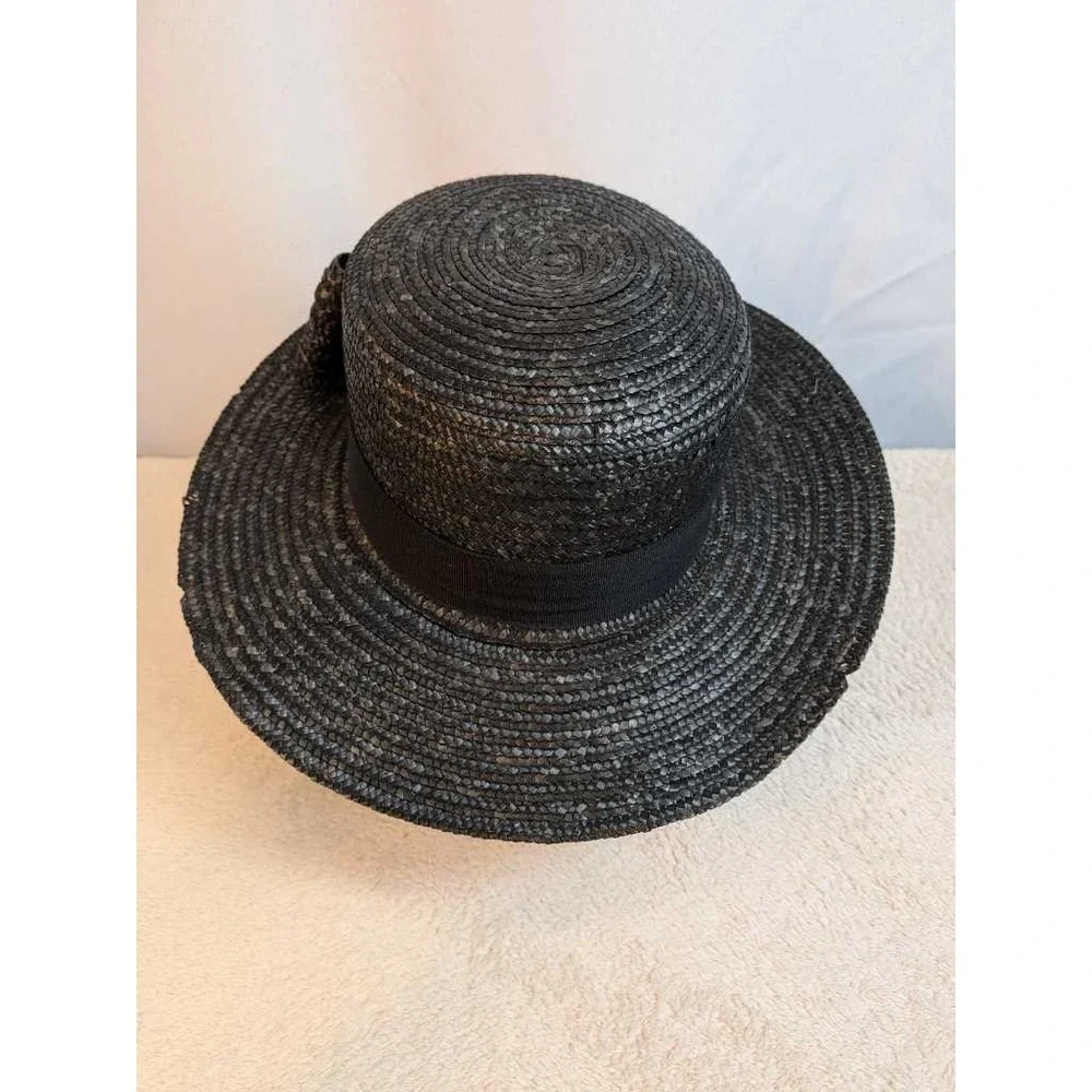 Betmar Black Straw Hat Womens Bow Accent Made in Italy Fashion Sun Hat - Picture 3 of 14